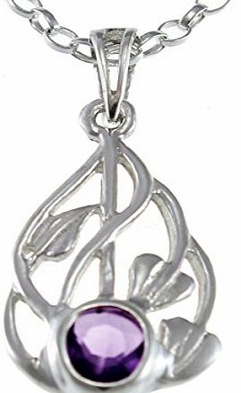 Sterling Silver amp; Amethyst Charles Rennie Mackintosh Pendant Necklace With 18`` Chain