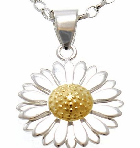 Sterling Silver Daisy Flower Pendant Necklace with 18`` Chain