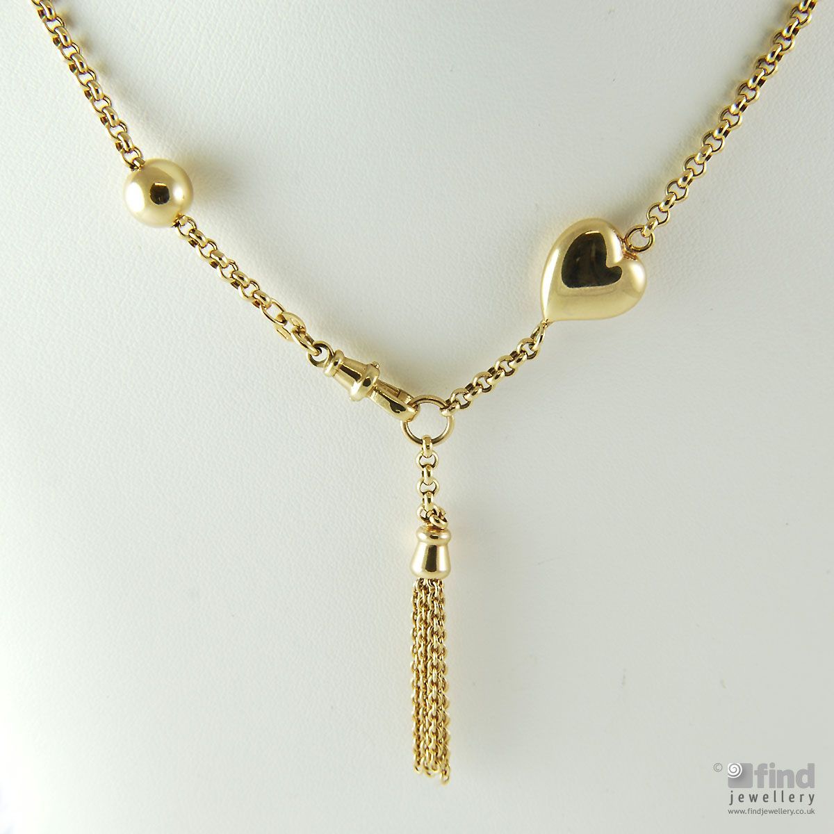 Heart and Ball 9ct Gold Tassle Necklace
