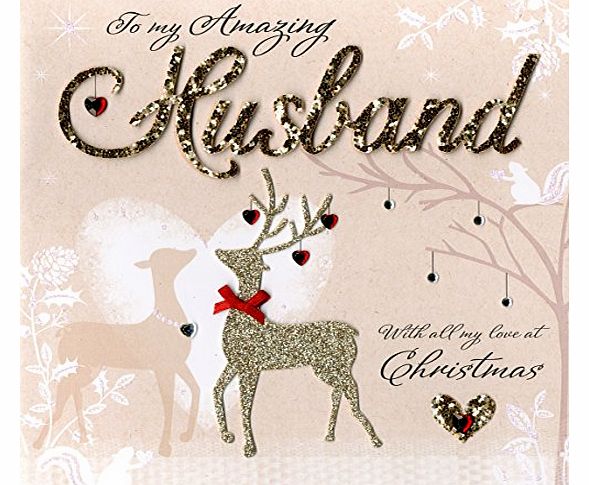 Second Nature Collectable Keepsake Xmas Boxed Card for Husband with Reindeer