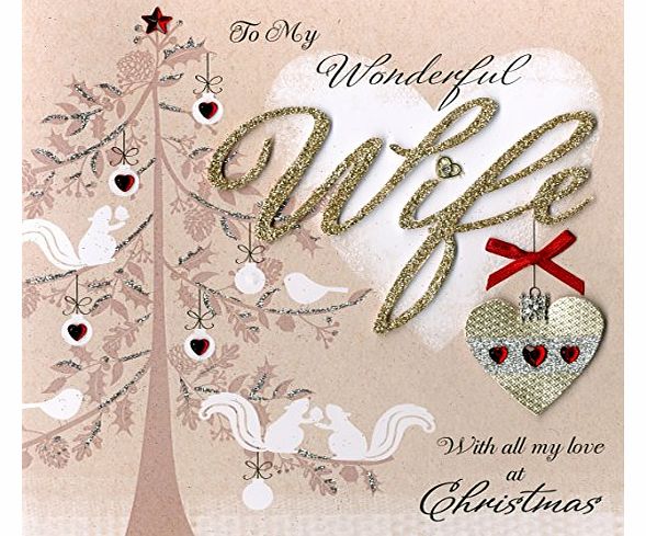 Collectable Keepsake Xmas Boxed Card for Wife with Tree and Hearts