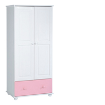 Seconique Rainbow 2 Door 1 Drawer Wardrobe in Pink and White