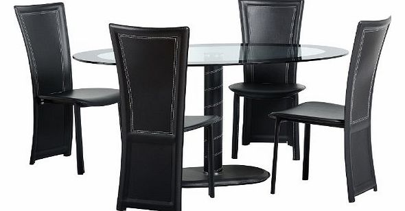 WorldStores Cameo Black / Glass Oval Dining Table & 4 Chairs Set