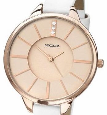 Sekonda Ladies Editions White Slim Strap Watch with Rose Dial 4221