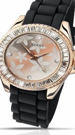 Seksy Party Time by Sekonda Rose gold plated Black Silicone Strap Watch 4561
