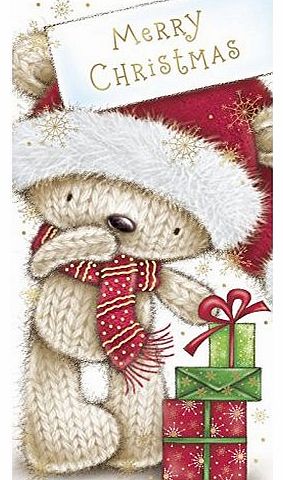 Selective Pack of 14 Slim Charity Christmas Cards with Gold Foil - Cute Knitted Bear