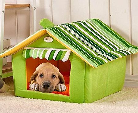 Semoss Stripes Pattern Portable Dog House Warn and Cozy Indoor Outdoor Dog Kennel Waterproof Dog Cage Dog Bed Cushion for Large Dogs,Cats,Rabbits and Other Animals Green,Size:L,50 cm X 45 cm