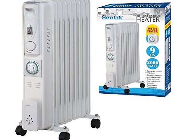 Sentik 2000W 9 Fin Oil Filled Radiator With Adjustable Thermostat amp; Timer