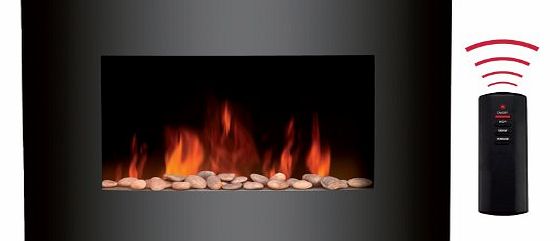 Large 2kW Black Glass Screen Wall Mounted Electric Fire Fireplace