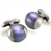 Seven London Silver Round Blue Agate Cufflinks by