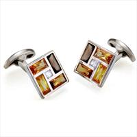 Seven London Silver Square Yellow and Clear Crystal Cufflinks
