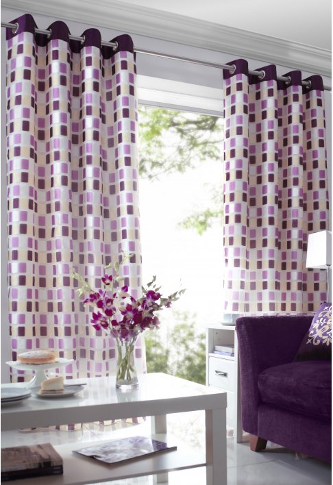 Purple Lined Eyelet Curtains