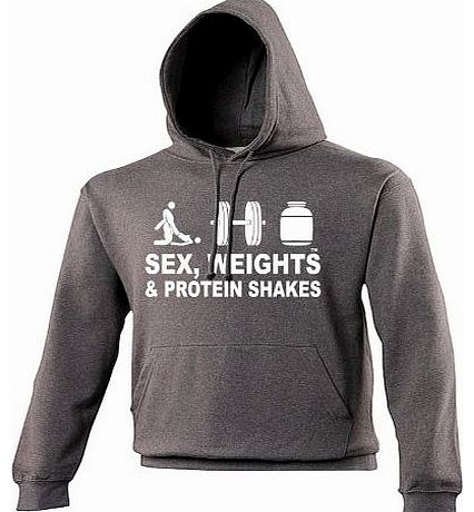 SEX WEIGHTS AND PROTEIN SHAKES (XL - CHARCOAL) NEW PREMIUM HOODIE - - (BASIC DESIGN 3) Gym Fitness Body Building Golds Worlds Golds Worlds Workout Slogan Funny Novelty Nerd Vintage retro top clothes U