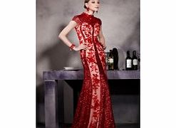 Sexy Short Sleeve Sequins Evening Dresses Red