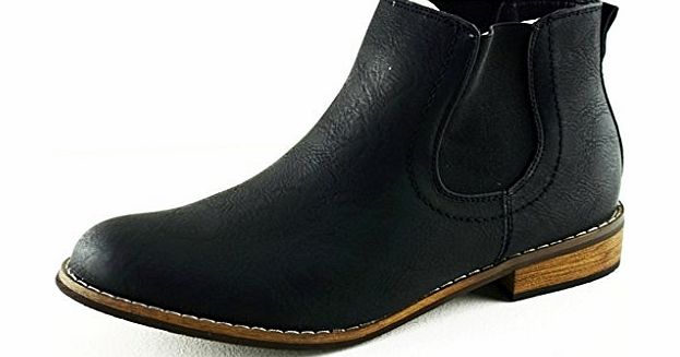 SFO WOMENS LADIES FAUX LEATHER FLAT PULL ON ANKLE CHELSEA GUSSET BOOTS SIZE (UK5, Black)