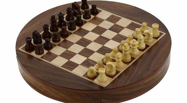 ShalinIndia Magnetic Round Wooden Chess Board And Pieces Set Unique Compact Box
