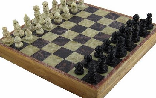 ShalinIndia Rajasthan Stone Art Unique Chess Sets and Board Box, Large 35.56 X 35.56 cm