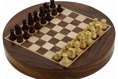 ShalinIndia Round Wooden Chess Board And Pieces Magnetic Set Unique Compact Box