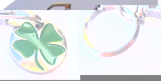 Trolley Token Keyring, Green Four Leaf Clover on Silver background
