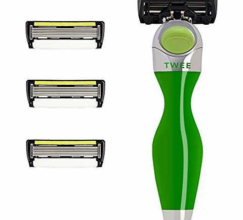 - TWEE - Manual Razor with 4x Razor Blades (P.6+1 - 6 blades + trimmer - for men, green - emerald fresh)