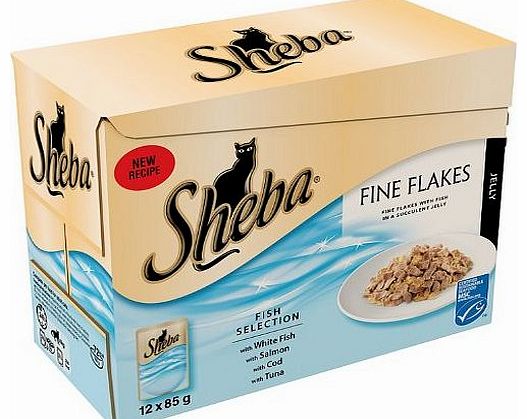 Sheba Cat Food Pouches Fish Selection in Jelly 12x85g (Pack of 4, Total 48 Pouches)