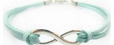 SheClub Infinity Sign Antique Sliver Light Blue Bracelet with Faux Leather Cord Infini
