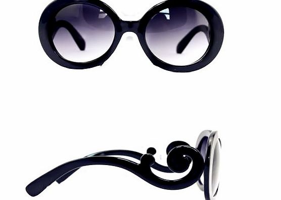 SheClub Vintage Baroque Designer inspired Minimal Oversized Round Sunglasses Celebrity (Shiny Black)