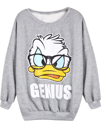 Sheinside Long Sleeve Donald Duck Print Sweatshirt (One-Size, Grey)