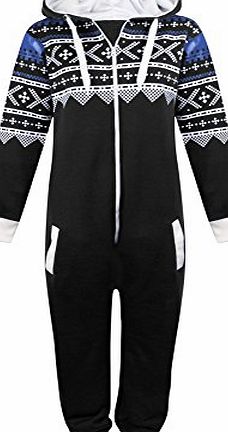 SheLikes Unisex Kids Boys Girls Aztec Print Zip Up Hooded Onesie - Black - 7/8 Yrs