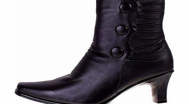 Shoebou Ladies Black Leather Look 3 Button Trim Medium Heel Zip Fastening Ankle Boots 6
