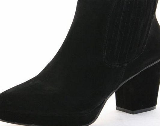 ShoeFashionista Style A Black Suede Size 5 Black Matt Ladies Womens High Heel Platform Chelsea Ankle Boots