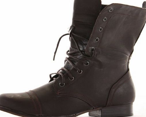 ShoeFashionista Womens Military Style Army Combat Lace Up Ankle Ladies Worker Boots Brown Size 6