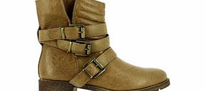 Camel multi-buckled boots