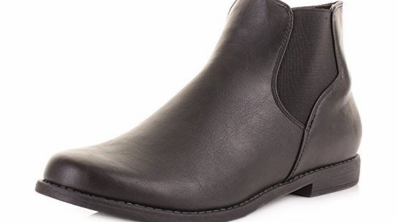 Womens Pull On Chelsea Ankle Simple Leather Style Rounded Toe Ankle Boots SIZE 6