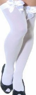 Shop Online Ladies Thigh High Hold Up Stockings with Coloured Satin Bows Many Colours (white with white bow)
