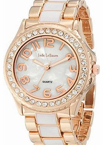 ShoppeWatch Womens Watch Two Tone Rose Gold and White Bracelet Crystal Bezel Designer Jade LeBaum - JB202744G