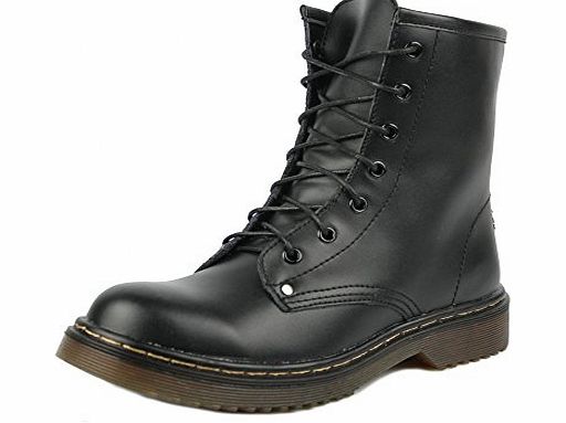 Shuboo Hazel retro combat lace up leather ankle boots - Black Matt, UK 6 / EU 39