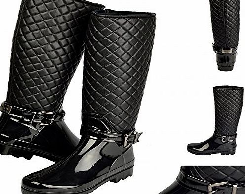 Shuboo Ina knee high quilted wellington boots Stretch upper - Black, UK 4 / EU 37