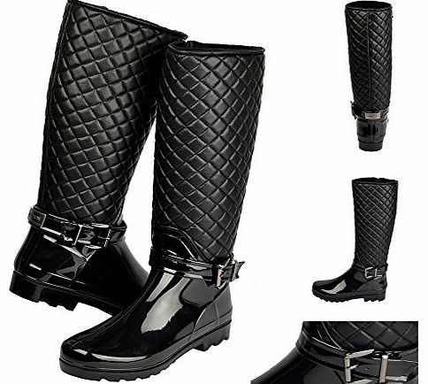 Ina knee high quilted wellington boots Stretch upper - Black, UK 6 / EU 39