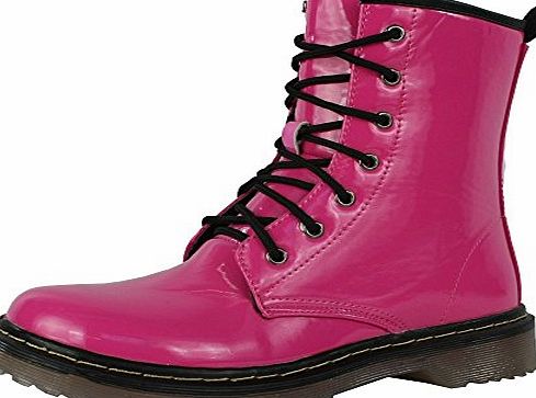 Shuboo Tilly retro combat boot lace up funky vintage boots - Fuchsia, UK 7 / EU 40