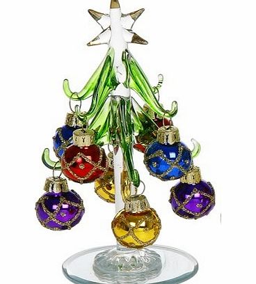 Shudehill Beautiful, small, glass Christmas Tree, decorated with coloured, glittered baubles. An ideal, fun, Christmas gift, or decoration for the home or desk top (1230B).