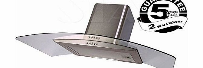 SIA CP91SS 90cm Designer Curved Glass Stainless Steel Cooker Hood Extractor.