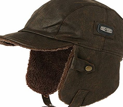 Siggi  Pilot Cap for Men Winter Aviator Hat Adult Brown Leather Trapper Trooper Hats Large XL