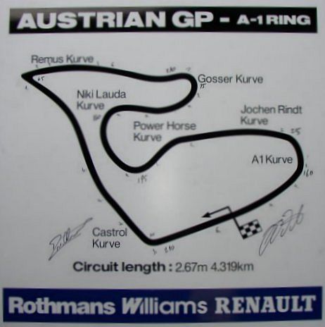Signed Memorabilia Austrian Grand Prix A1 Ring Circuit Diagram - Signed by Villeneuve and Frentzen