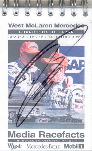 Signed Memorabilia McLaren Fact Notebook Japanese Grand Prix 2001 - Signed by David Coulthard