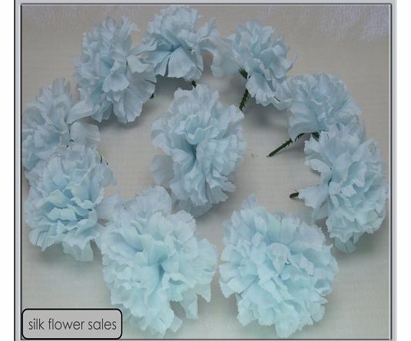 silk flowers 20 Baby Blue carnation picks artificial silk flowers, wedding buttonholes, funeral tributes .