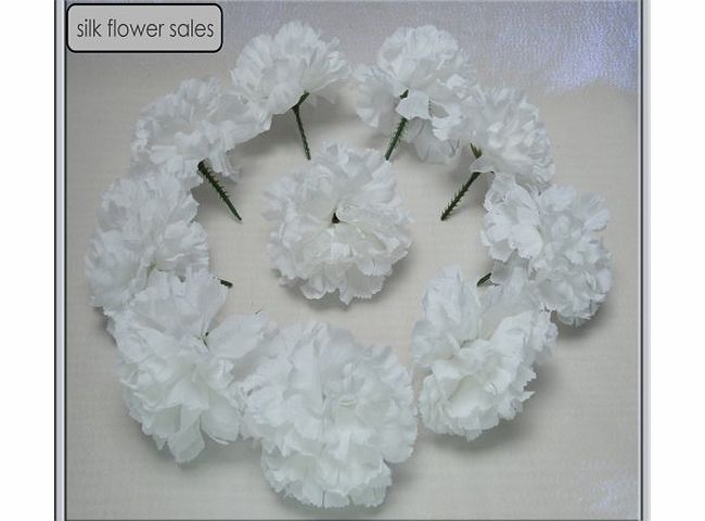silk flowers 20 White carnation picks artificial silk flowers, wedding buttonholes,funeral tributes