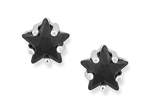 silver and Black Cubic Zirconia Star Earrings 060387