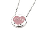 silver and Pale Pink Enamel Love Heart and#8220;CUTEand8221; Pendant