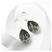 Silver Black Crystal Earrings - with Swarovski